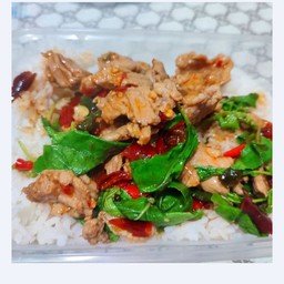 กะเพราหมูชิ้นราดข้าว