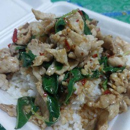 กะเพราหมูชิ้นราดข้าว