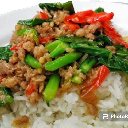 คะน้าหมูสับราดข้าว