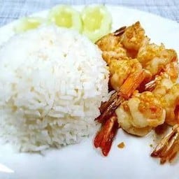 กุ้งทอดกระเทียม+ข้าว