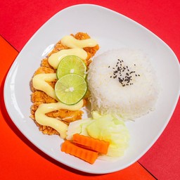 ข้าวไก่ทอดซอสครีมมะนาว