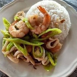 ผัดพริกหยวกทะเลราดข้าว