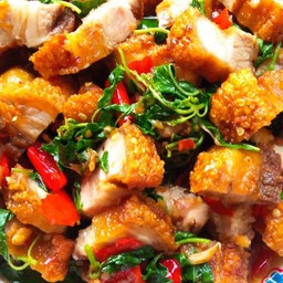 ผัดกระเพราหมูกรอบ (กับข้าว)