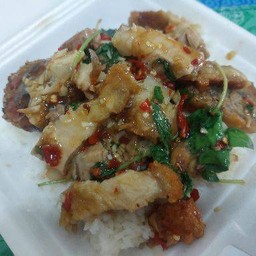 กะเพราหมูกรอบ+ไข่เยี้ยวม้า1ฟอง