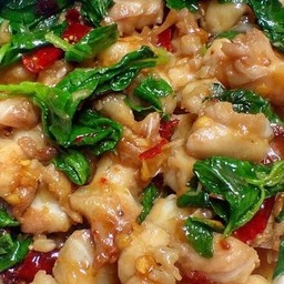 ผัดกระเพราไก่ชิ้น (กับข้าว)