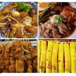 กระเพาะปลาและข้าวขาหมูปลาหมึกย่าง