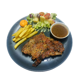 สเต็กสันคอหมูพริกไทยดำ