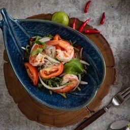 ยำผักกระเฉดกุ้งสด