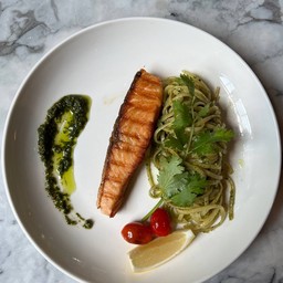Grilled Salmon-Paku Chi Pesto
