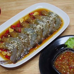 กุ้งดองซีอิ้วญี่ปุ่น + น้ำจิ้มซีฟู๊ดรสเด็ด + สาหร่าย