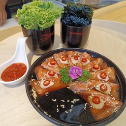 แซลม่อนดองซีอิ้วญี่ปุ่น +น้ำจิ้มซีฟู๊ด+ สาหร่าย