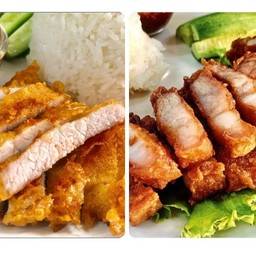 ข้าวหมูทอดผสม (สามชั้น+สันนอก)
