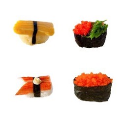 ซูชิ 4 คำ-ซูชิไข่กุ้ง+ปูอัดมาโย+ไข่หวาน+ไข่กุ้งผสมสาหร่าย