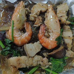 กุ้ง+หมูสามชั้น อบวุ้นเส้น