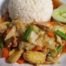 ข้าว+ผัดผักรวมหมูสับ