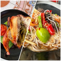 ตำซั่ว + ไก่อบโอ่งครึ่งตัว