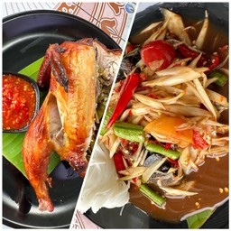 ตำปูปลาร้า + ไก่อบโอ่งครึ่งตัว