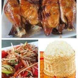 ชุดอิ่มคุ้ม(ไก่ครึ่งตัว+ส้มตำลาว+ข้าวเหนียว 2 ห่อ)