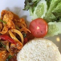 ผัดพริกเผาหมูชิ้น ราดข้าว