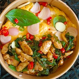 ข้าวไข่ข้นทรงเครื่อง+กระเพราอกไก่