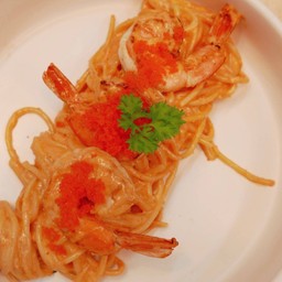 สปาเก็ตตี้ครีมไข่กุ้งซอสมาโย