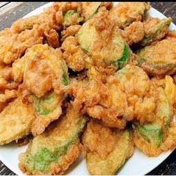 มะเขือชุบไข่ทอด+น้ำพริกกระปิ