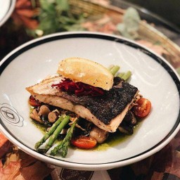 Grilled Salmon Pesto with Mixe Charred Vegetables