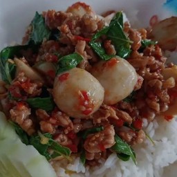 ข้าวกะเพราลูกชิ้น หมูสับ