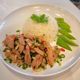 ข้าวหมูนุ่ม(หมูชิ้น)ผัดพริกเกลือ