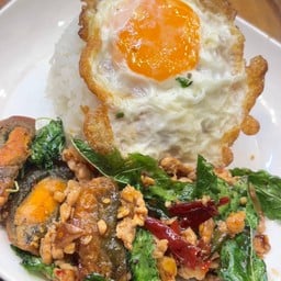 ข้าวกะเพรากรอบ ไข่เยี่ยวม้าหมูสับ