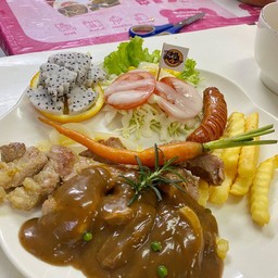 สเต็กสันคอหมูพริกไทยดำ