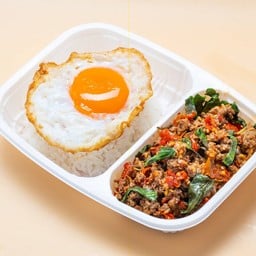 กะเพราโคขุนสับ+ไข่เป็ดดาว