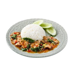 กะเพราราดข้าวเนื้อนุ่ม
