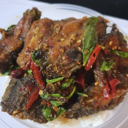 ข้าวกะเพราปลาดุกทอดกรอบ