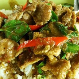 ข้าวราดผัดพริกแกงเขียว(แบบแห้ง)