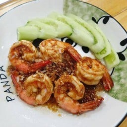 กุ้งกระเทียม กับข้าว