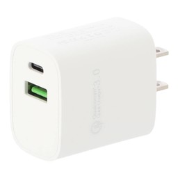 QPLUS Wall USB Charger 1 USB-A (QC3.0A)  1 USB-C (PD18W) TG06 White