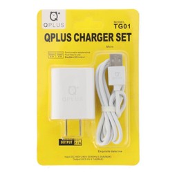 QPLUS Wall USB Charger 2 USB-A (2.1A) + Micro USB Cable 1M. TG01 White