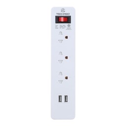 TECHPRO Plug 3 Way 1 Switch 2 USB 3M. White