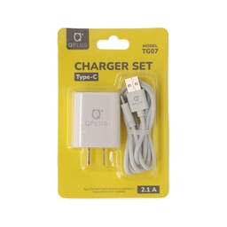 QPLUS Wall USB Charger 2 USB-A (2.1A) + USB-A to USB-C Cable 1M. TG07 White