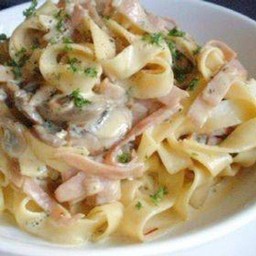 Pasta ham & mushroom พาสต้าแฮมและเห็ดในซอสครีม