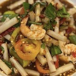 ตำปลาร้าไหลบัว_กุ้งลวก