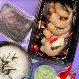 กุ้งดองซีอิ๊ว  + สาหร่ายแผ่น+ข้าวญี่ปุ่น