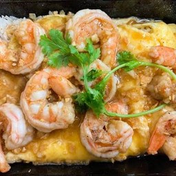 ข้าวหน้าไข่ข้น+กุ้งกระเทียม