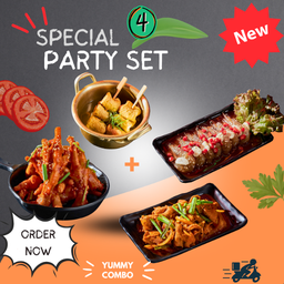 เซ็ทเมนู 4:  หมูผัดกิมจิ+กุ้งดองซีอิ๊วเกาหลี+ตีนไก่เผ็ดเกาหลี+ออมุก
