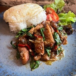 ไก่ย่าง กระเพราไข่ดาว