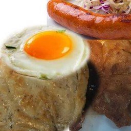 สเต็กไก่+สเต็กไก่สไปซี่+ไส้กรอก+ไข่ดาว+โค้กโอ่ง