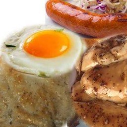 สเต็กไก่+สเต็กไก่นุ่ม+ไส้กรอก+ไข่ดาว+โค้กโอ่ง