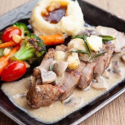 pork shoulder steak with mushroom sauce