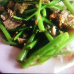 ข้าวราดผัดผักบุ้งหมูชิ้น